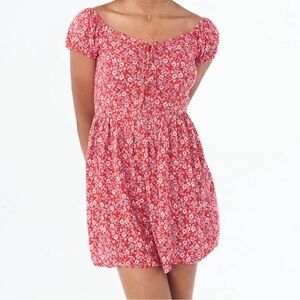 Aeropostale Red Floral Puff Sleeve Smocked Back Mini Dress XL Extra Large